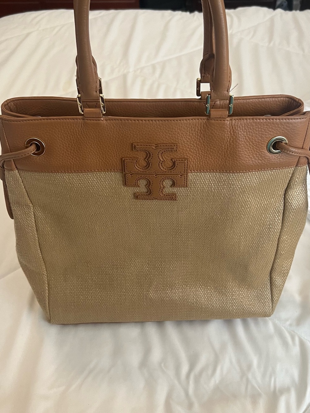 Tory Burch Tan Leather and Beige Canvas Tote . price is firm. - Picture 12 of 12